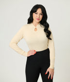 Royal Monk Beige Keyhole Sweater - Unique Vintage - Womens, TOPS, SWEATERS