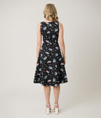 Royal Monk Black & Blue Swallow Print Marilou Swing Dress - Unique Vintage - Womens, DRESSES, SWING