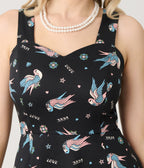 Royal Monk Black & Blue Swallow Print Marilou Swing Dress - Unique Vintage - Womens, DRESSES, SWING