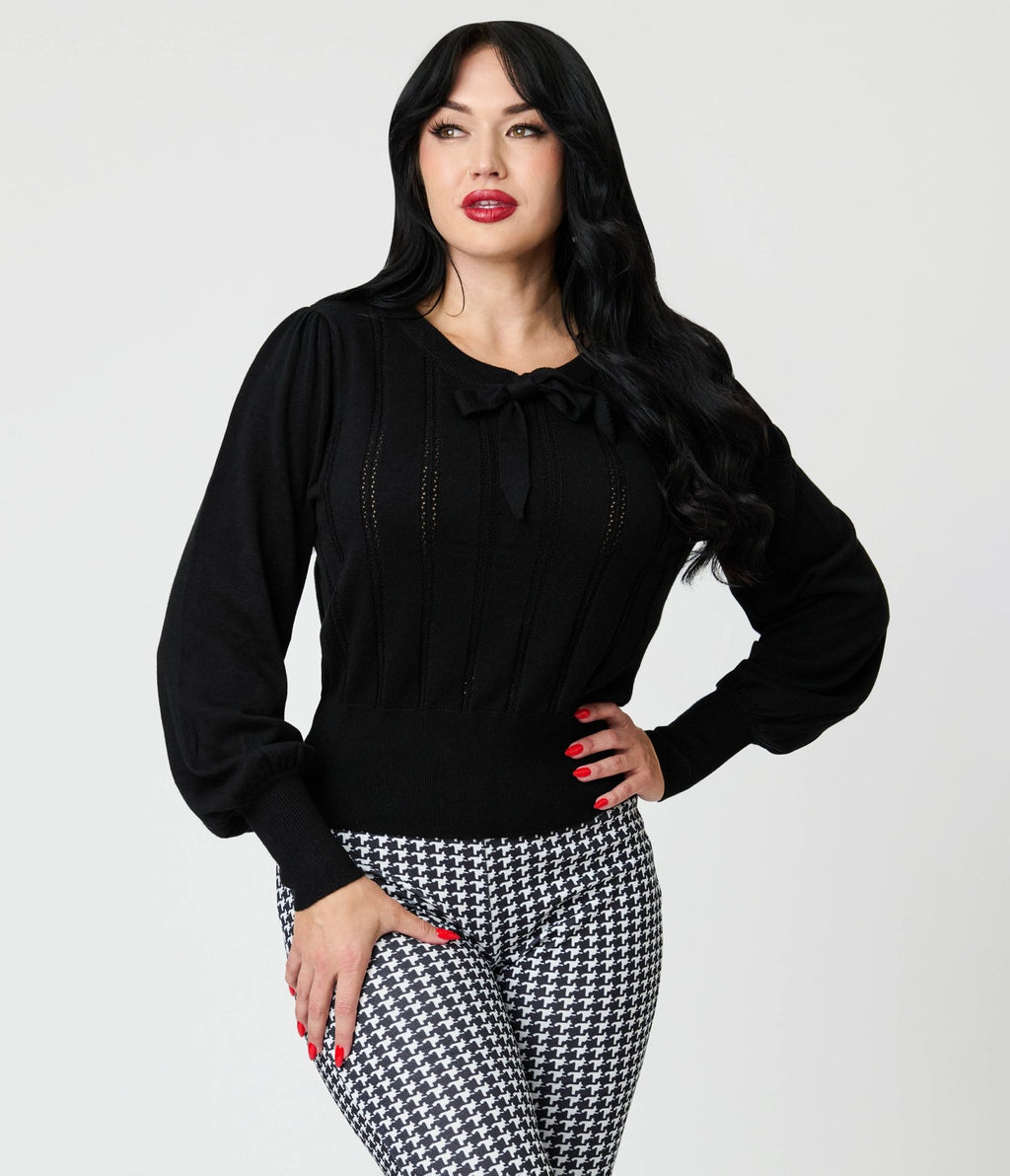 Royal Monk Black Bow Sweater - Unique Vintage - Womens, TOPS, SWEATERS