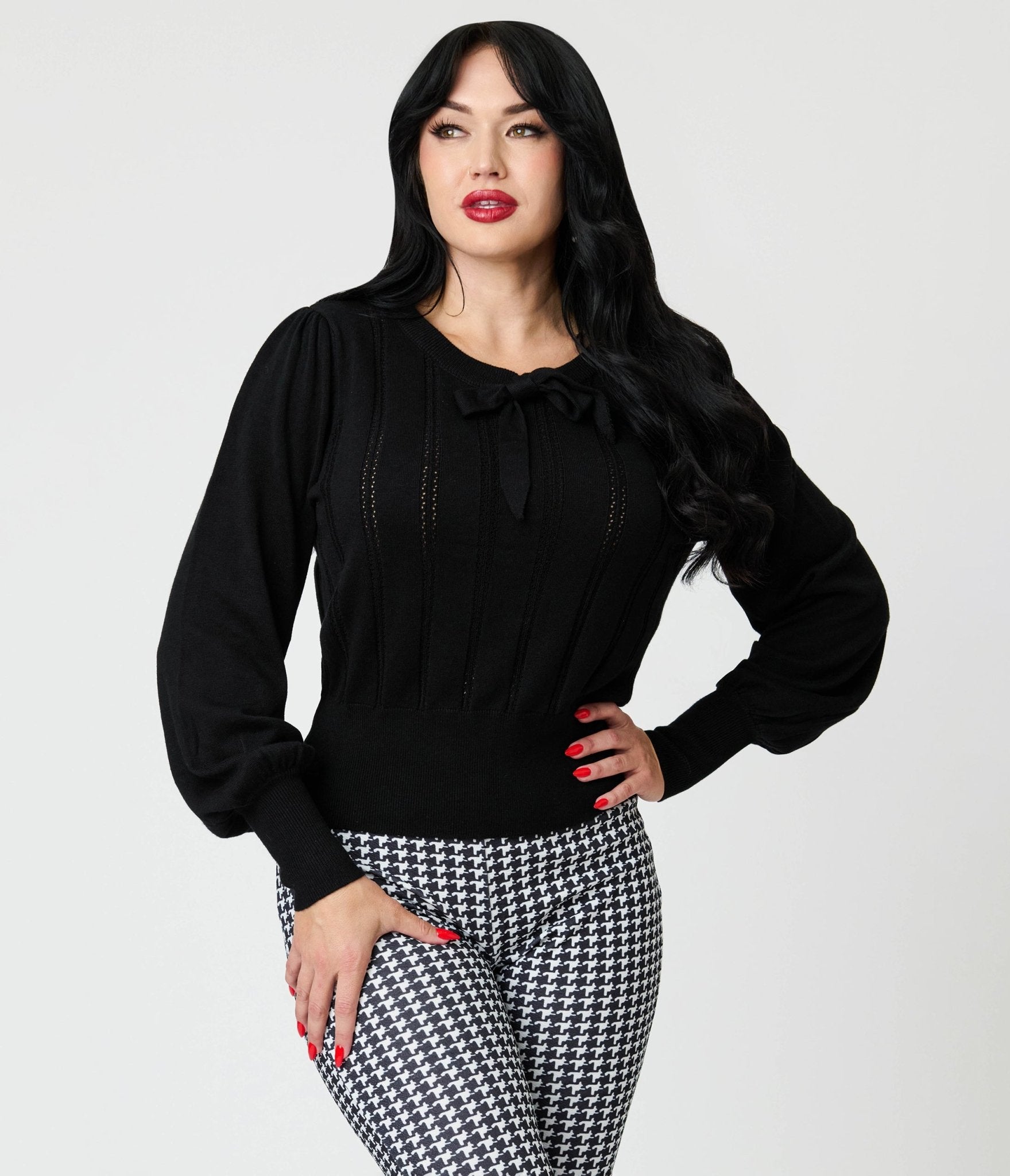 Royal Monk Black Bow Sweater - Unique Vintage - Womens, TOPS, SWEATERS