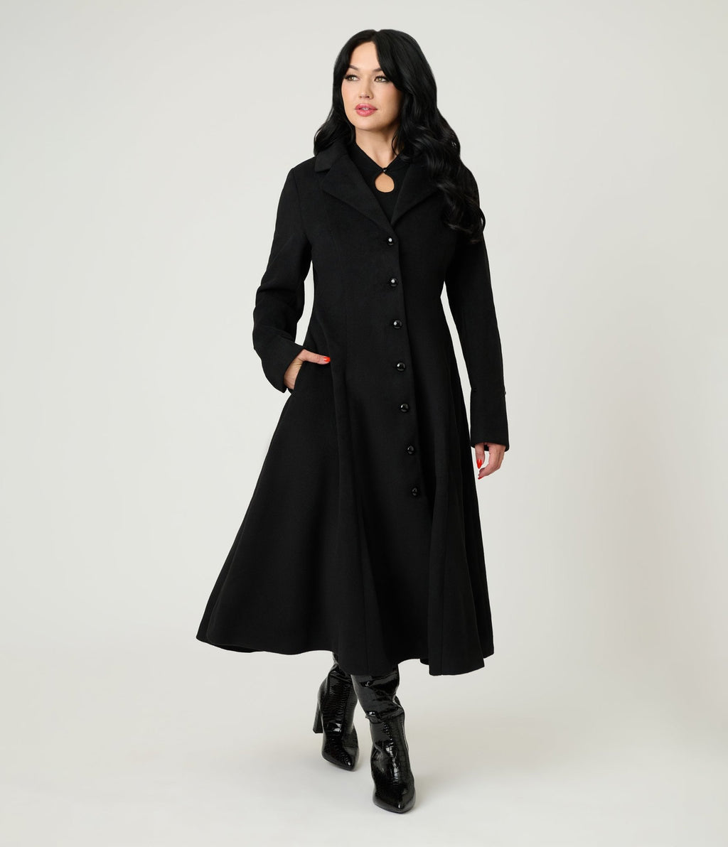 Royal Monk Black & Cream Fur Martha Swing Coat - Unique Vintage - Womens, TOPS, OUTERWEAR