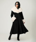 Royal Monk Black & Cream Fur Martha Swing Coat - Unique Vintage - Womens, TOPS, OUTERWEAR