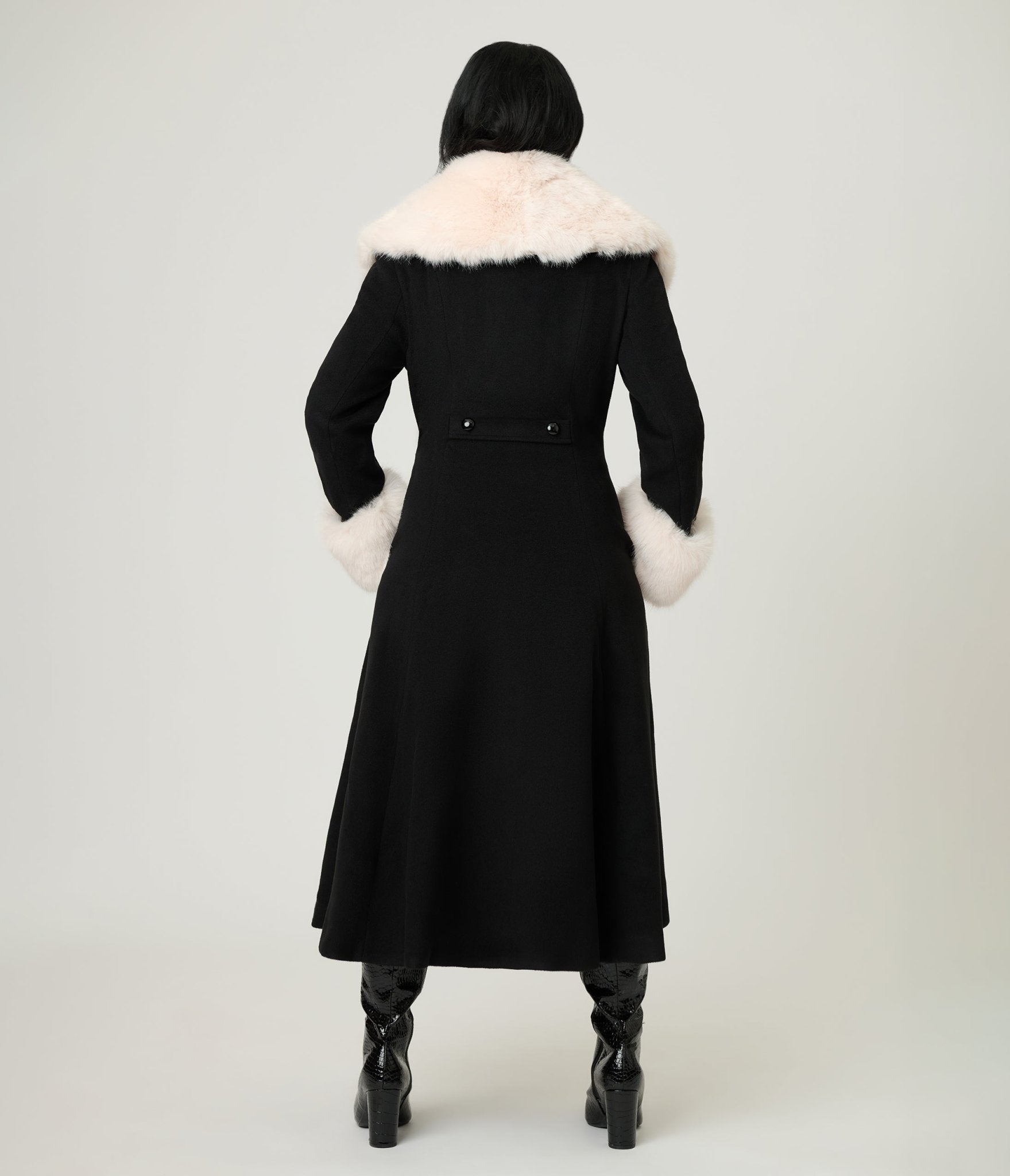 Royal Monk Black & Cream Fur Martha Swing Coat - Unique Vintage - Womens, TOPS, OUTERWEAR