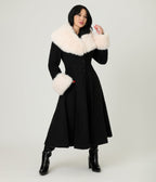 Royal Monk Black & Cream Fur Martha Swing Coat - Unique Vintage - Womens, TOPS, OUTERWEAR