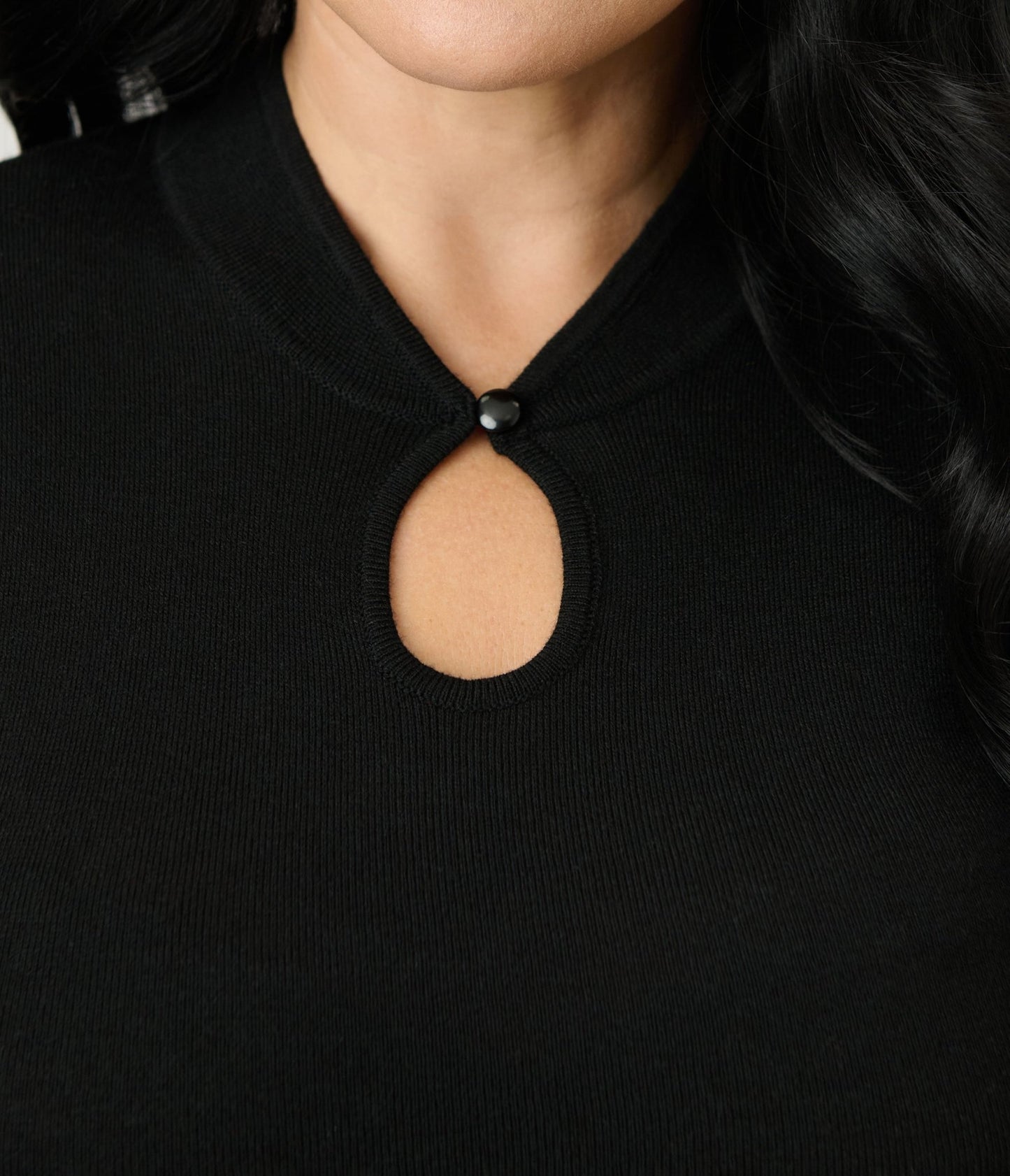 Royal Monk Black Keyhole Sweater - Unique Vintage - Womens, TOPS, SWEATERS