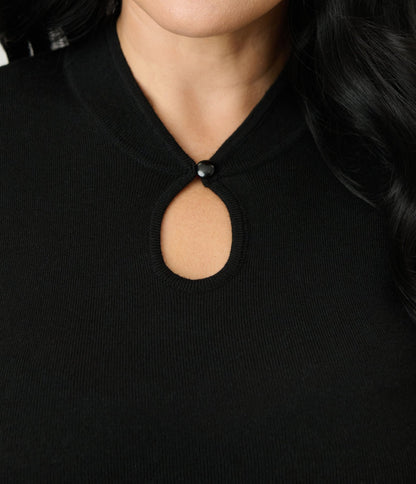 Royal Monk Black Keyhole Sweater - Unique Vintage - Womens, TOPS, SWEATERS