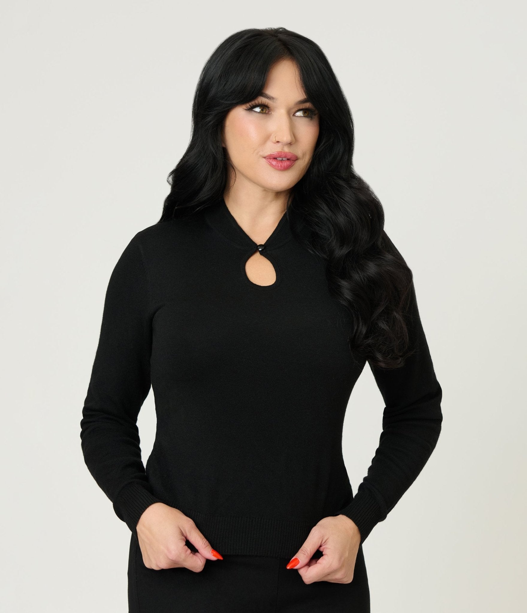 Royal Monk Black Keyhole Sweater - Unique Vintage - Womens, TOPS, SWEATERS