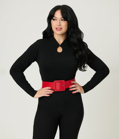 Royal Monk Black Keyhole Sweater - Unique Vintage - Womens, TOPS, SWEATERS