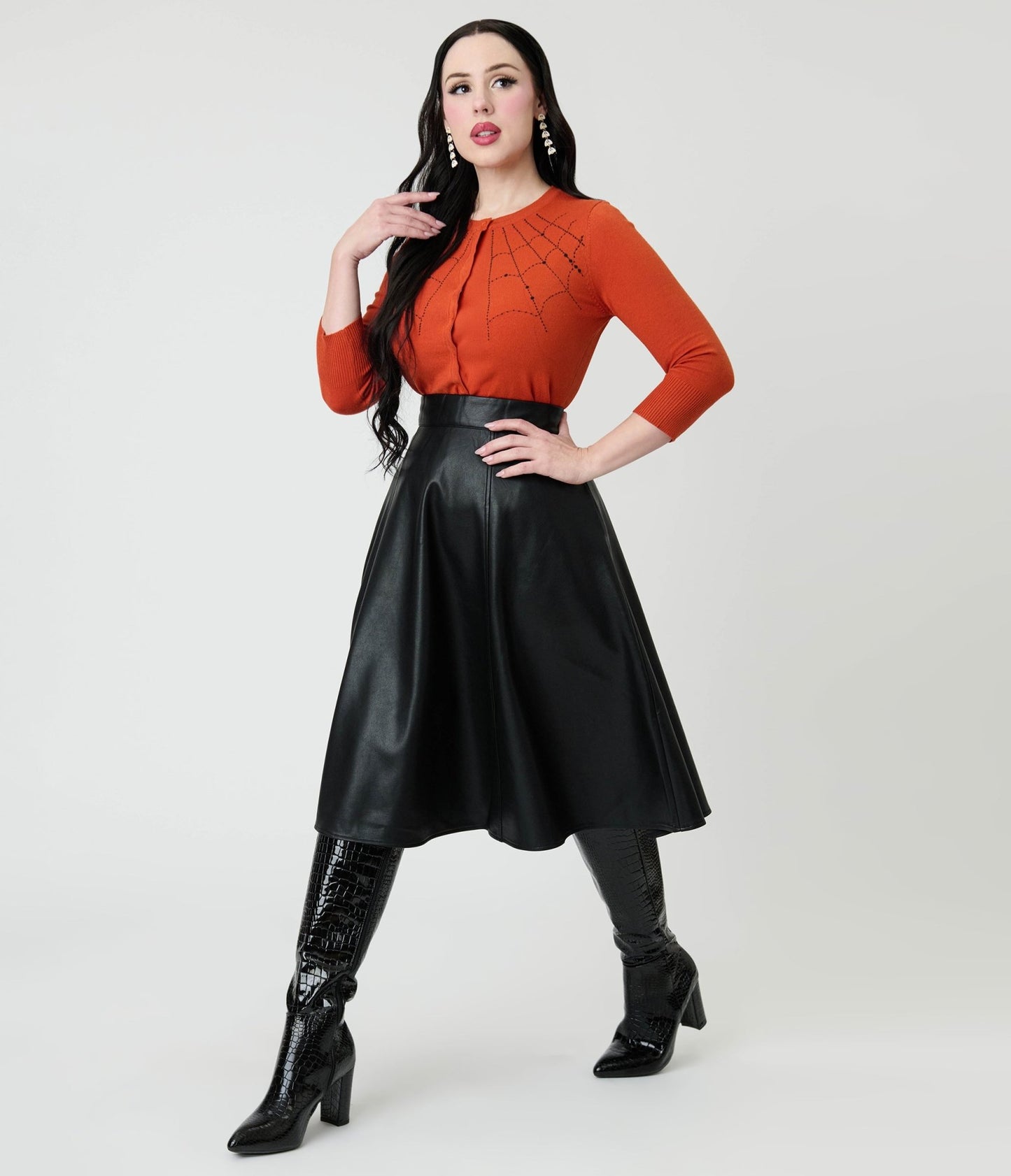 Royal Monk Black Leatherette Daphne Swing Skirt - Unique Vintage - Womens, BOTTOMS, SKIRTS
