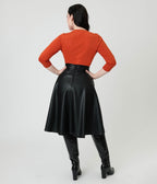 Royal Monk Black Leatherette Daphne Swing Skirt - Unique Vintage - Womens, BOTTOMS, SKIRTS