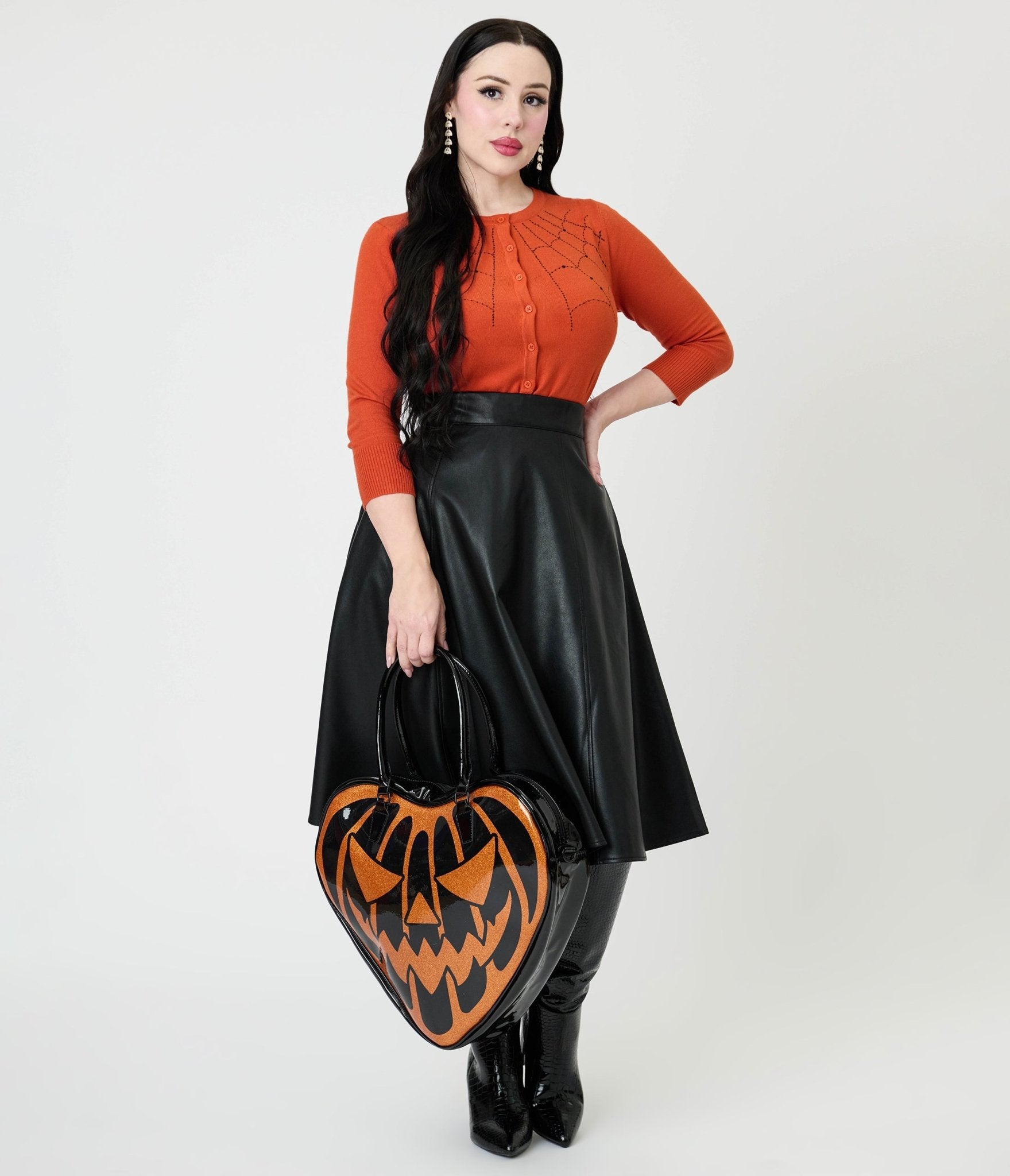 Royal Monk Black Leatherette Daphne Swing Skirt - Unique Vintage - Womens, BOTTOMS, SKIRTS