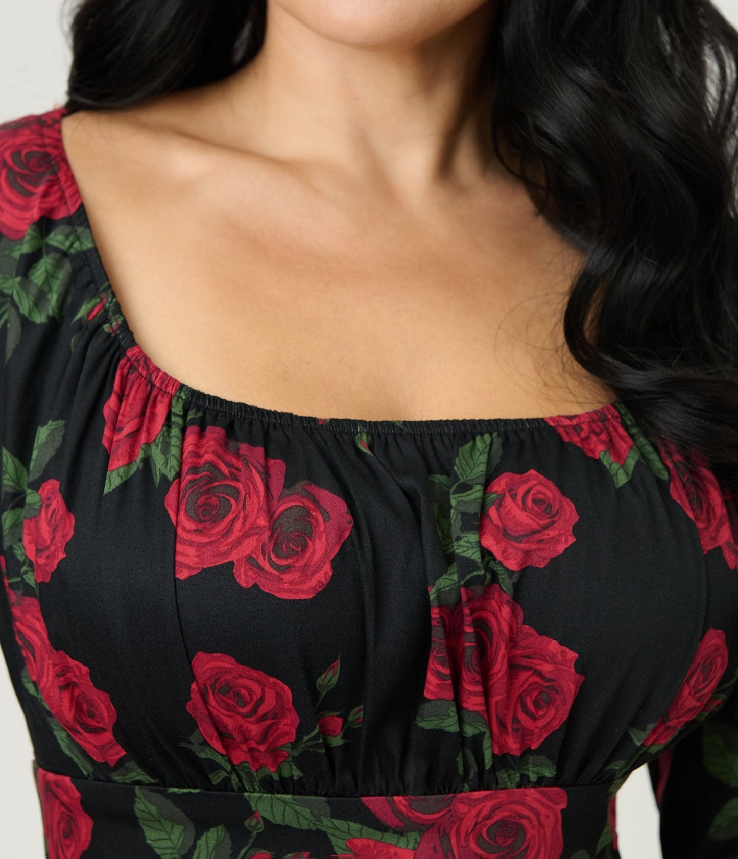 Royal Monk Black & Red Roses Cotton Mina Swing Dress - Unique Vintage - Womens, DRESSES, SWING