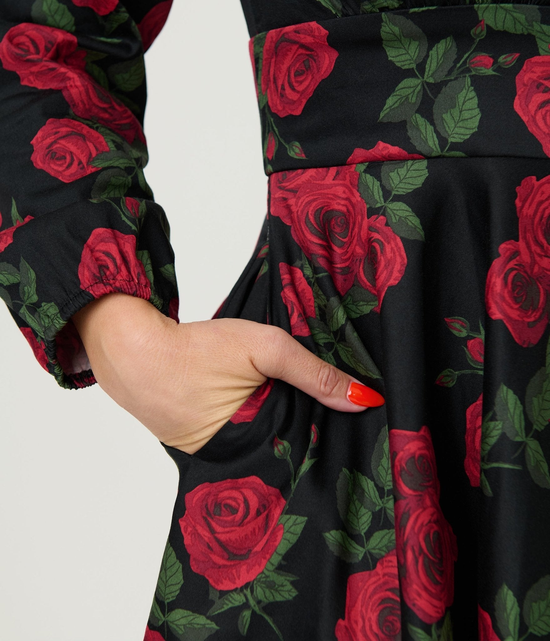 Royal Monk Black & Red Roses Cotton Mina Swing Dress - Unique Vintage - Womens, DRESSES, SWING