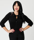 Royal Monk Black Spiderweb Cotton Cardigan - Unique Vintage - Womens, TOPS, SWEATERS