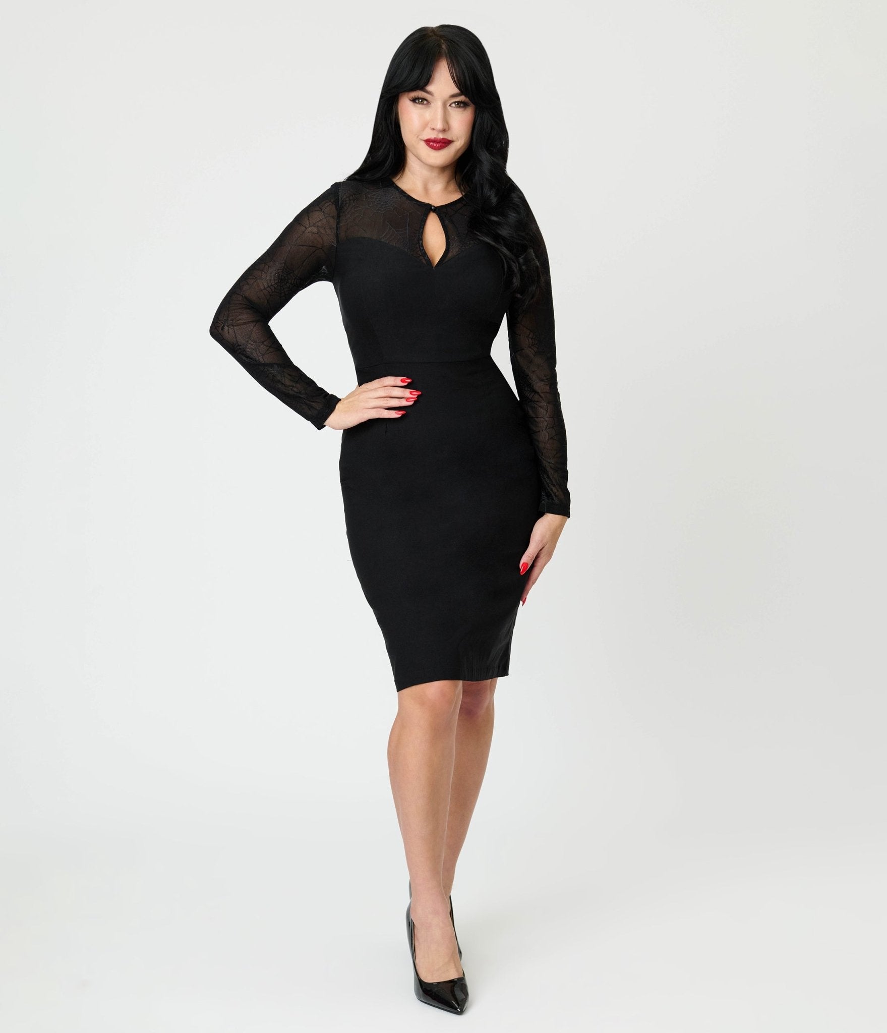 Royal Monk Black Spiderweb Mesh Pencil Dress - Unique Vintage - Womens, DRESSES, SHIFTS