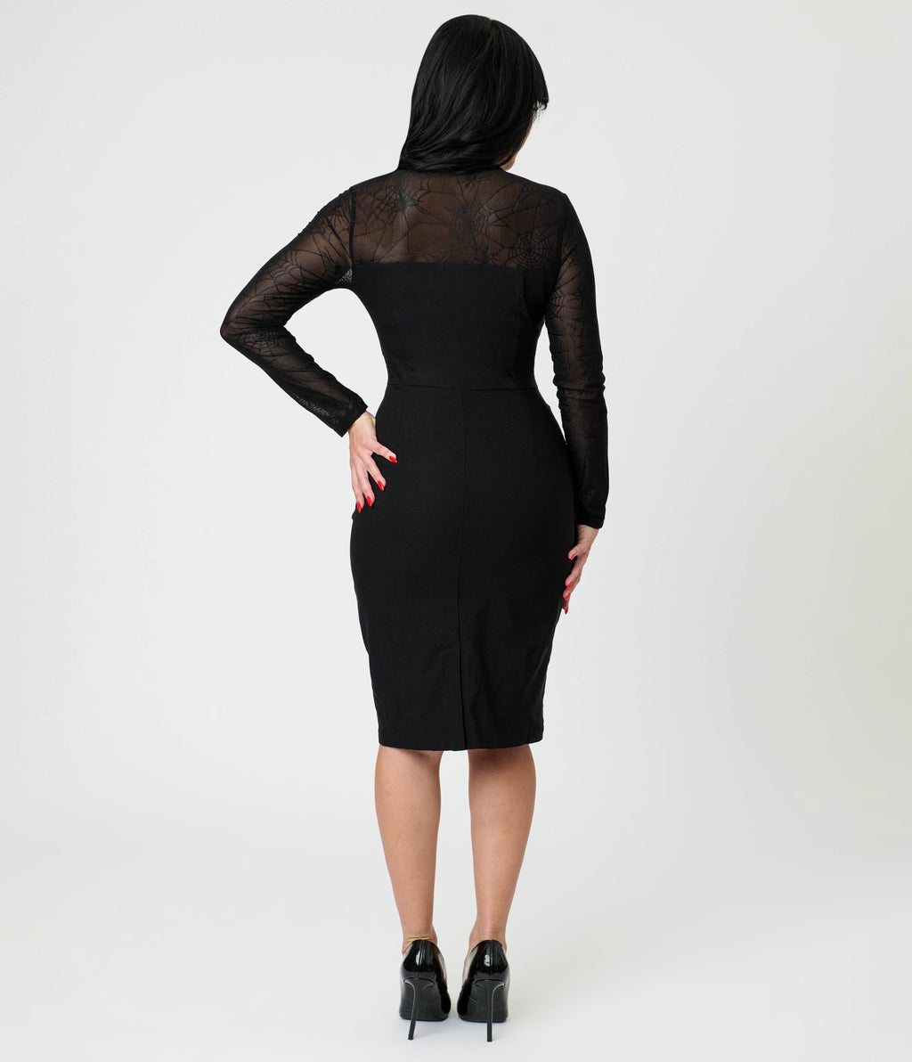 Royal Monk Black Spiderweb Mesh Pencil Dress - Unique Vintage - Womens, DRESSES, SHIFTS