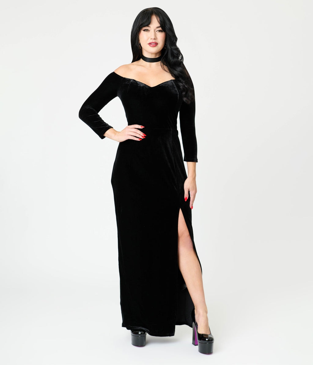 Royal Monk Black Velvet Amalia Maxi Dress - Unique Vintage - Womens, DRESSES, MAXI