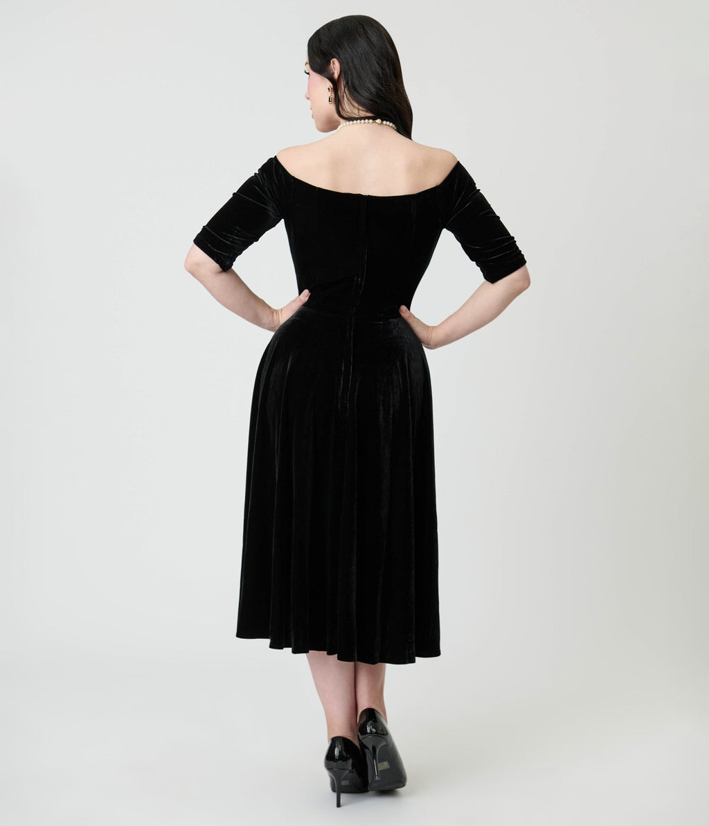 Royal Monk Black Velvet Amalia Swing Dress - Unique Vintage - Womens, DRESSES, SWING