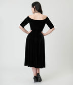 Royal Monk Black Velvet Amalia Swing Dress - Unique Vintage - Womens, DRESSES, SWING