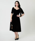 Royal Monk Black Velvet Amalia Swing Dress - Unique Vintage - Womens, DRESSES, SWING