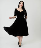 Royal Monk Black Velvet Amalia Swing Dress - Unique Vintage - Womens, DRESSES, SWING