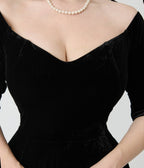 Royal Monk Black Velvet Amalia Swing Dress - Unique Vintage - Womens, DRESSES, SWING