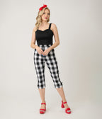 Royal Monk Black & White Gingham Esme Capri Pants - Unique Vintage - Womens, BOTTOMS, PANTS