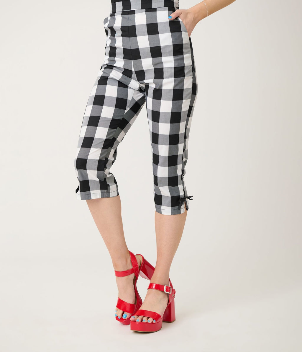 Royal Monk Black & White Gingham Esme Capri Pants - Unique Vintage - Womens, BOTTOMS, PANTS