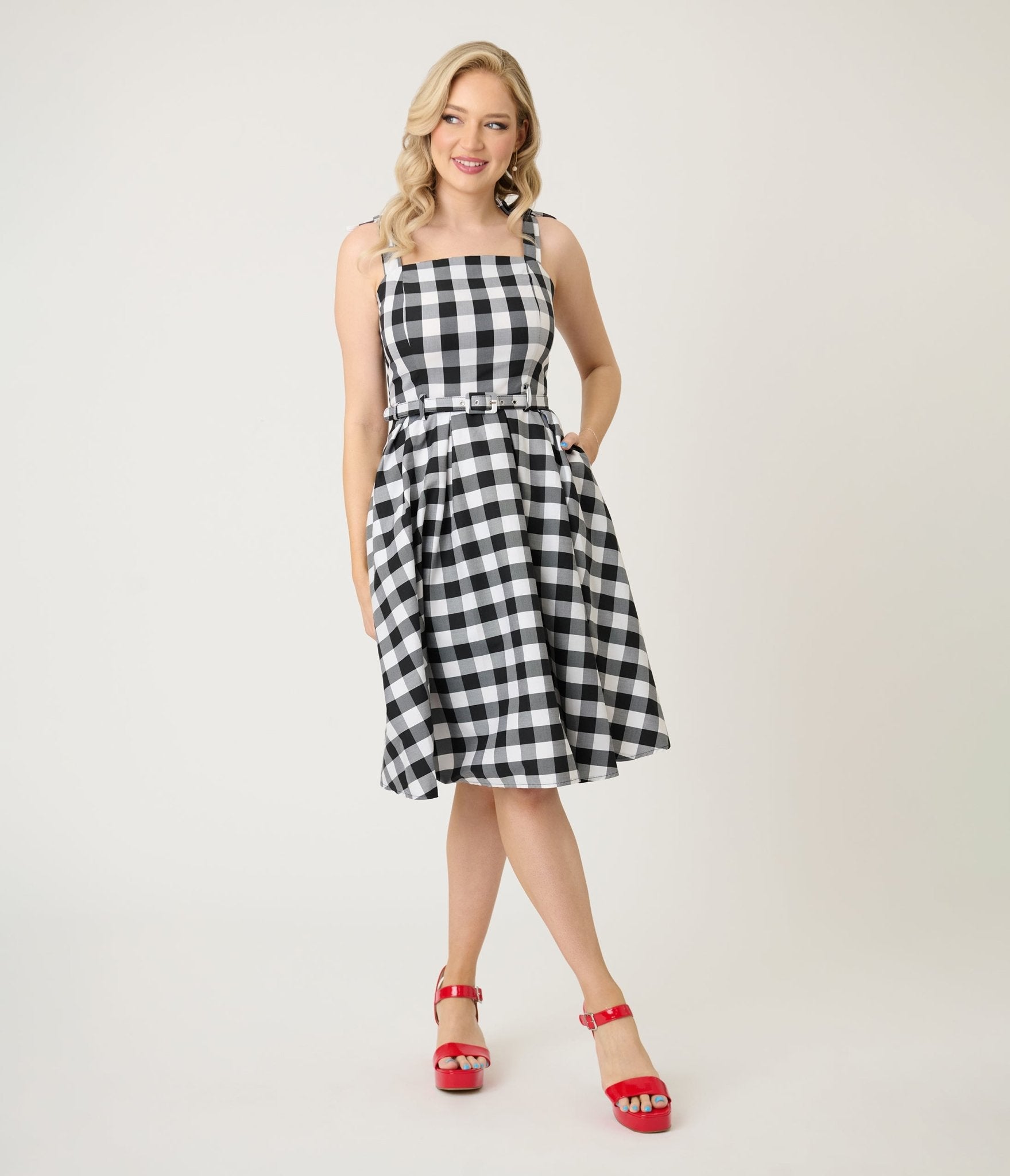 Royal Monk Black & White Gingham June Swing Dress - Unique Vintage - Womens, DRESSES, SWING