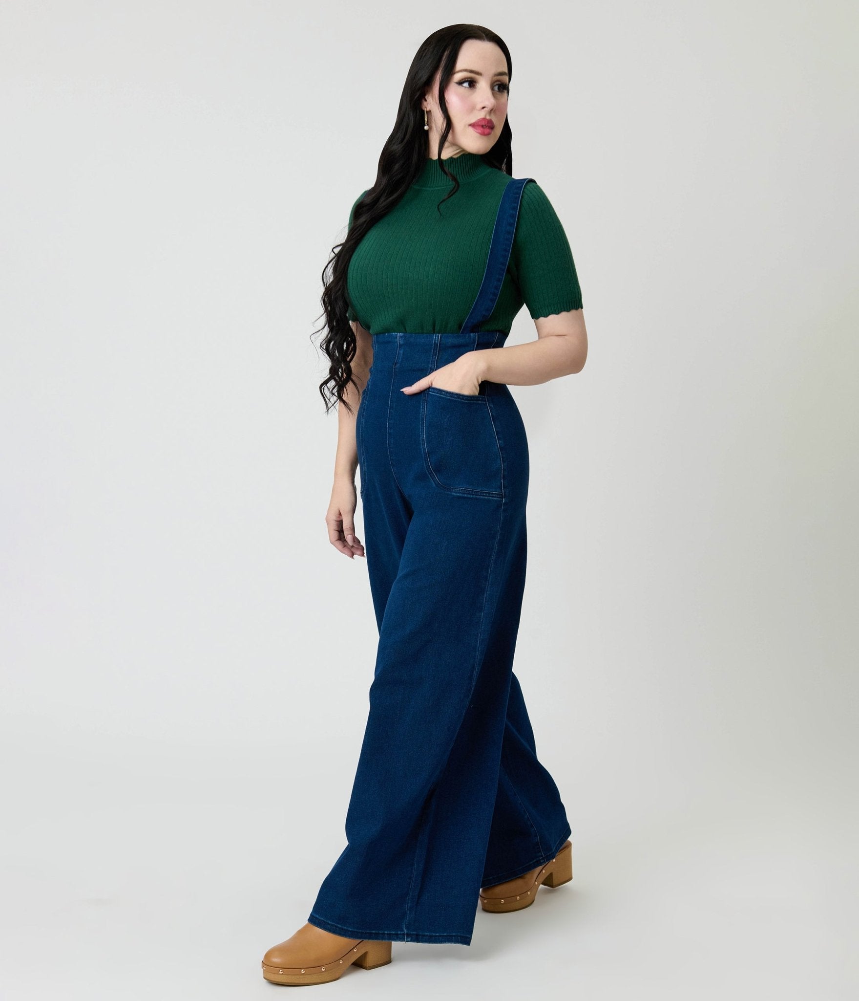 Royal Monk Blue Denim Jolene Suspender Jeans - Unique Vintage - Womens, TOPS, KNIT TOPS