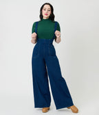 Royal Monk Blue Denim Jolene Suspender Jeans - Unique Vintage - Womens, TOPS, KNIT TOPS