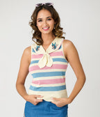 Royal Monk Blue & Pink Striped Swallow Zelda Knit Top - Unique Vintage - Womens, TOPS, SHIRTS