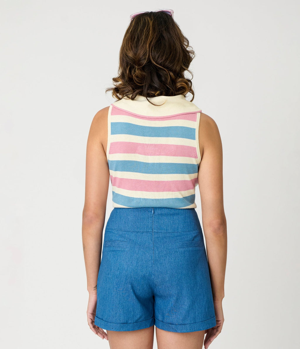Royal Monk Blue & Pink Striped Swallow Zelda Knit Top - Unique Vintage - Womens, TOPS, SHIRTS