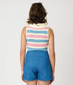 Royal Monk Blue & Pink Striped Swallow Zelda Knit Top - Unique Vintage - Womens, TOPS, SHIRTS