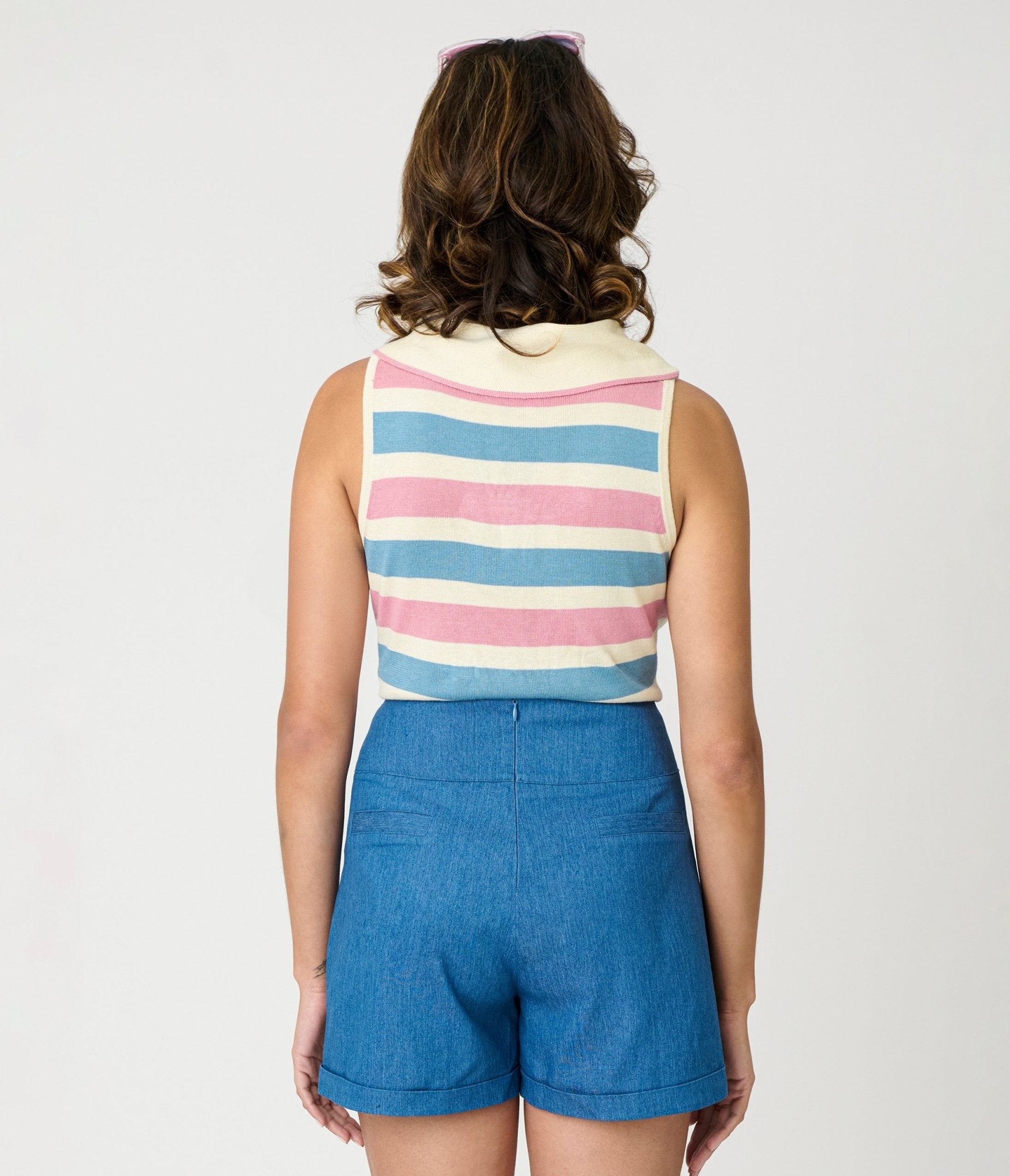 Royal Monk Blue & Pink Striped Swallow Zelda Knit Top - Unique Vintage - Womens, TOPS, SHIRTS