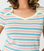 Royal Monk Blue & Pink Striped Vivian Knit Top - Unique Vintage - Womens, TOPS, SHIRTS