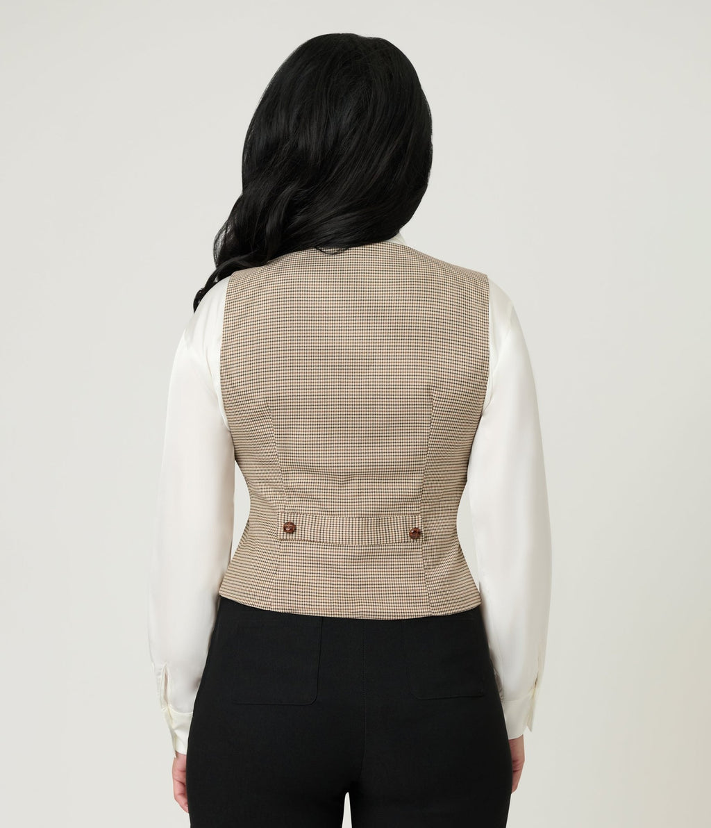 Royal Monk Brown Houndstooth Hallie Vest - Unique Vintage - Womens, TOPS, SWEATERS AND VESTS