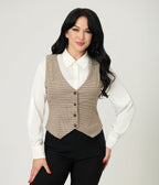 Royal Monk Brown Houndstooth Hallie Vest - Unique Vintage - Womens, TOPS, SWEATERS AND VESTS