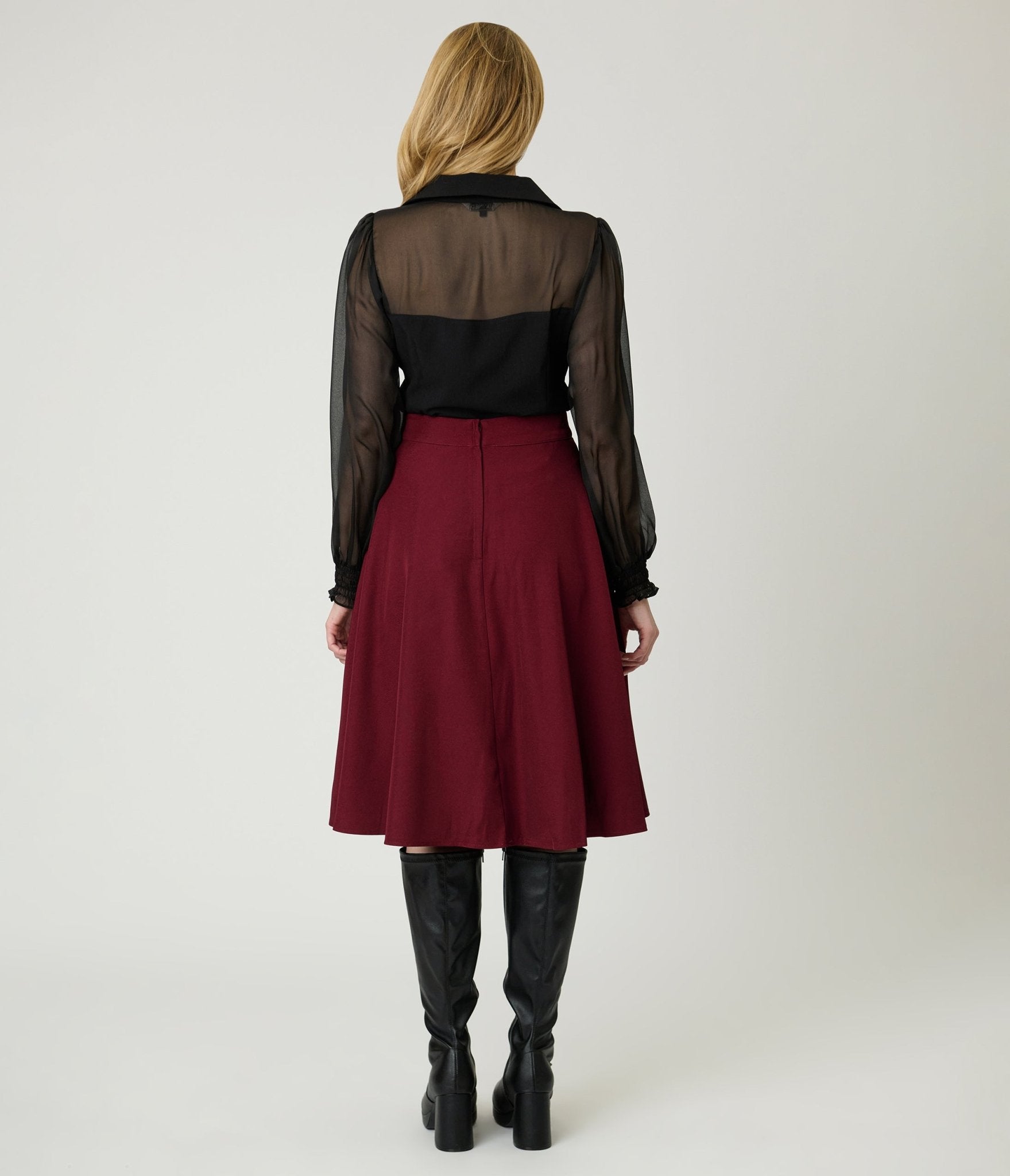 Royal Monk Burgundy Book Club Swing Skirt - Unique Vintage - Womens, BOTTOMS, SKIRTS