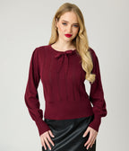 Royal Monk Burgundy Bow Sweater - Unique Vintage - Womens, TOPS, SWEATERS