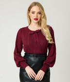 Royal Monk Burgundy Bow Sweater - Unique Vintage - Womens, TOPS, SWEATERS