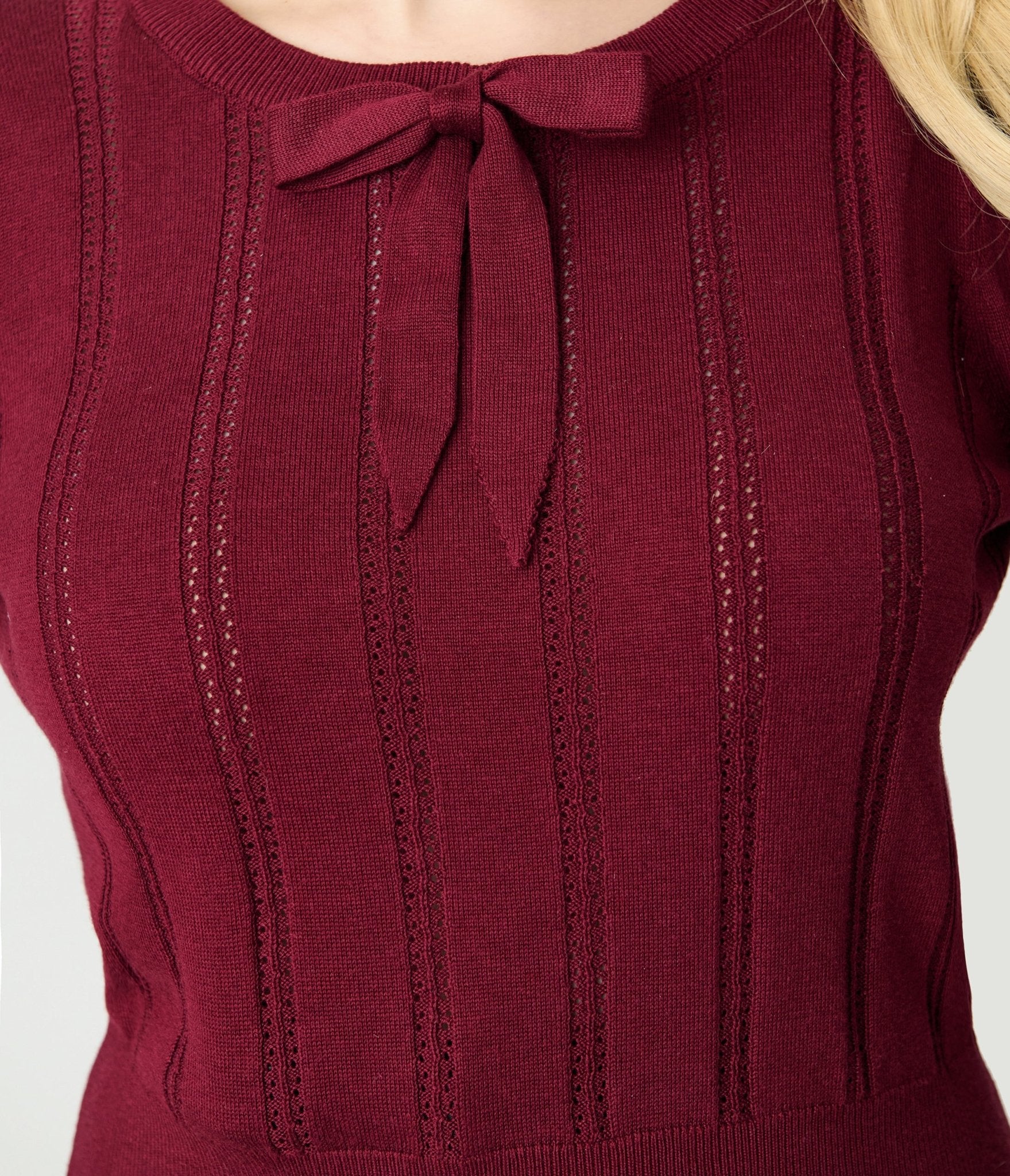 Royal Monk Burgundy Bow Sweater - Unique Vintage - Womens, TOPS, SWEATERS