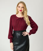 Royal Monk Burgundy Bow Sweater - Unique Vintage - Womens, TOPS, SWEATERS