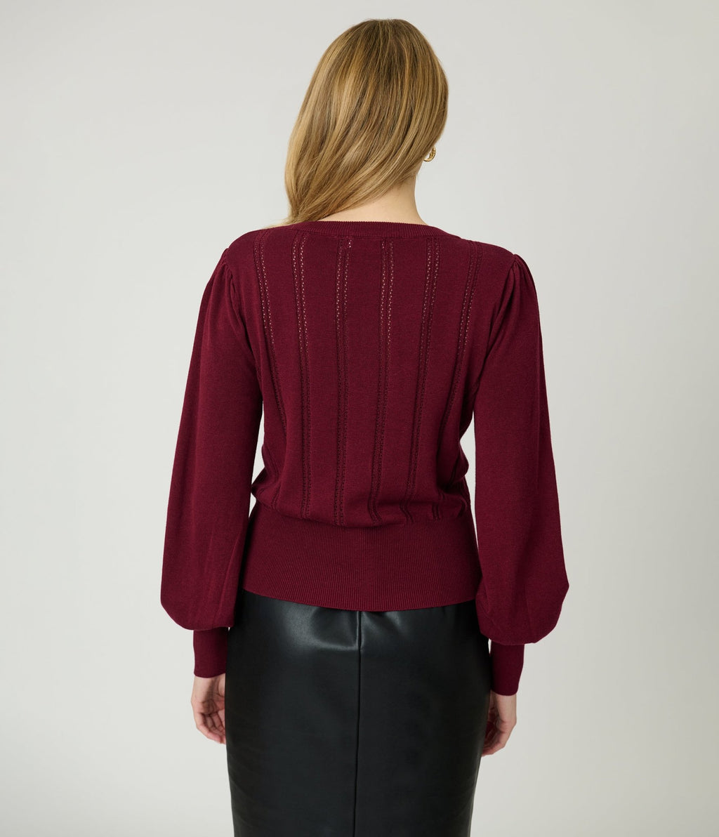Royal Monk Burgundy Bow Sweater - Unique Vintage - Womens, TOPS, SWEATERS