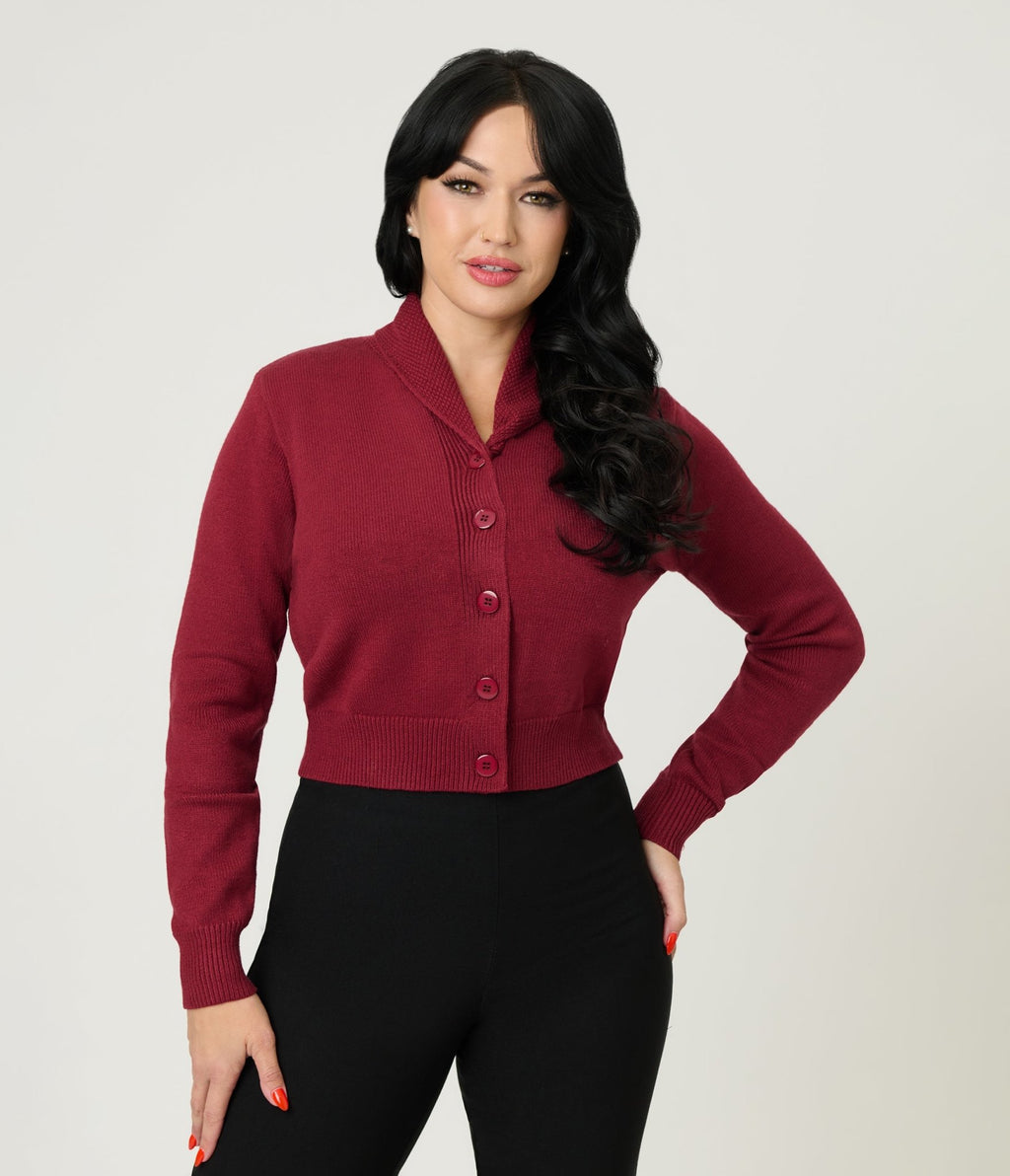 Royal Monk Burgundy Cardigan - Unique Vintage - Womens, TOPS, SWEATERS