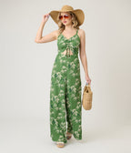 Royal Monk Green Bamboo Print Nancy Jumpsuit - Unique Vintage - Womens, BOTTOMS, ROMPERS AND JUMPSUITS