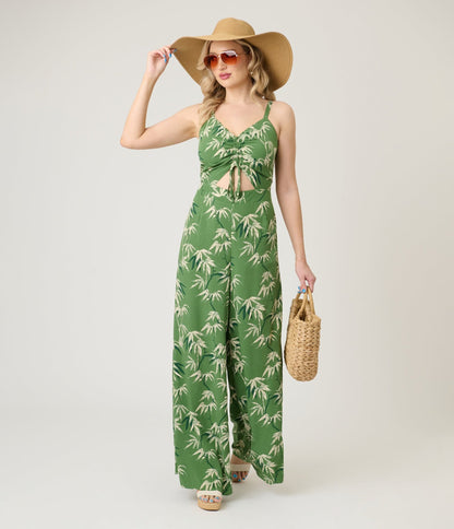 Royal Monk Green Bamboo Print Nancy Jumpsuit - Unique Vintage - Womens, BOTTOMS, ROMPERS AND JUMPSUITS