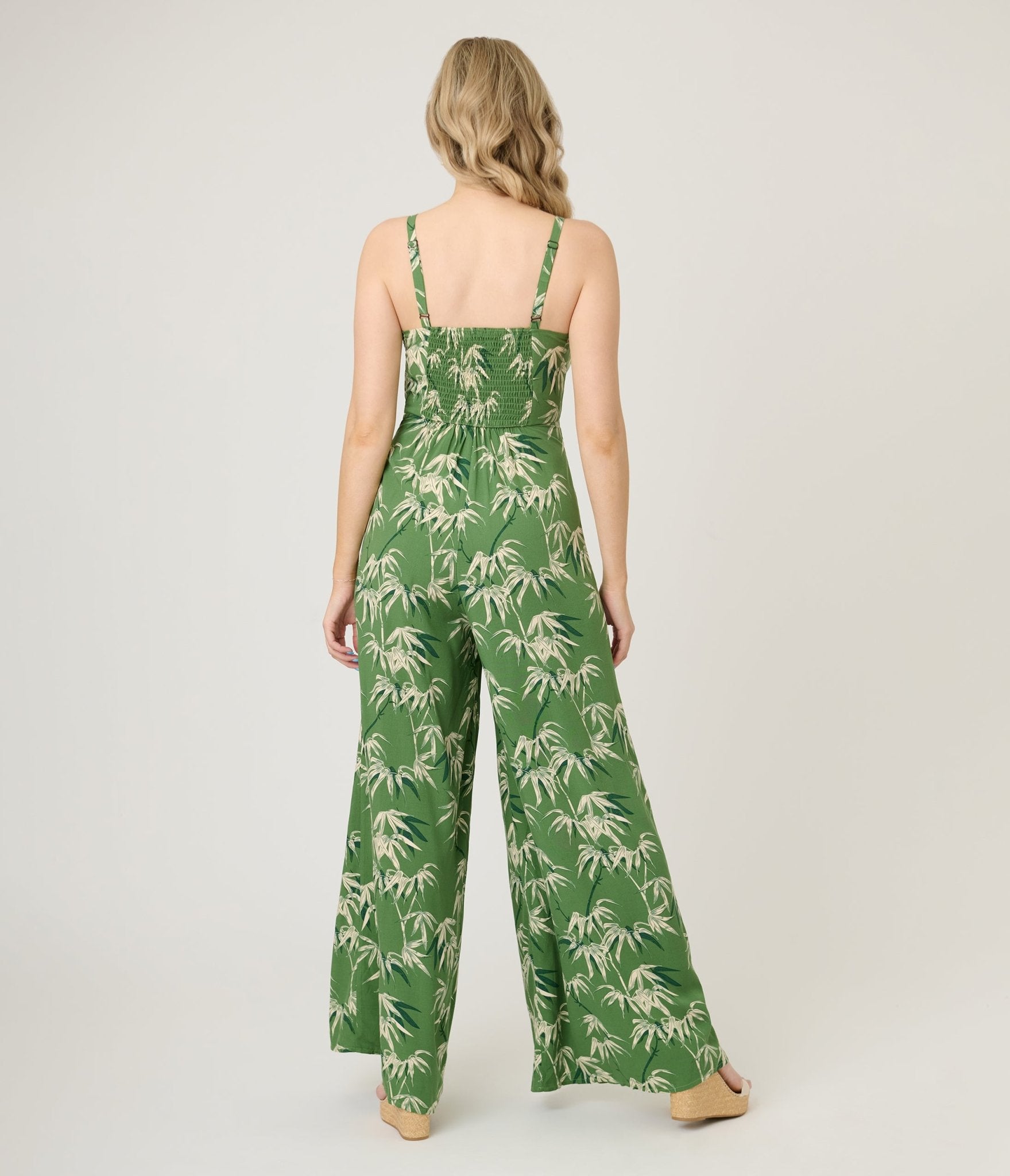 Royal Monk Green Bamboo Print Nancy Jumpsuit - Unique Vintage - Womens, BOTTOMS, ROMPERS AND JUMPSUITS