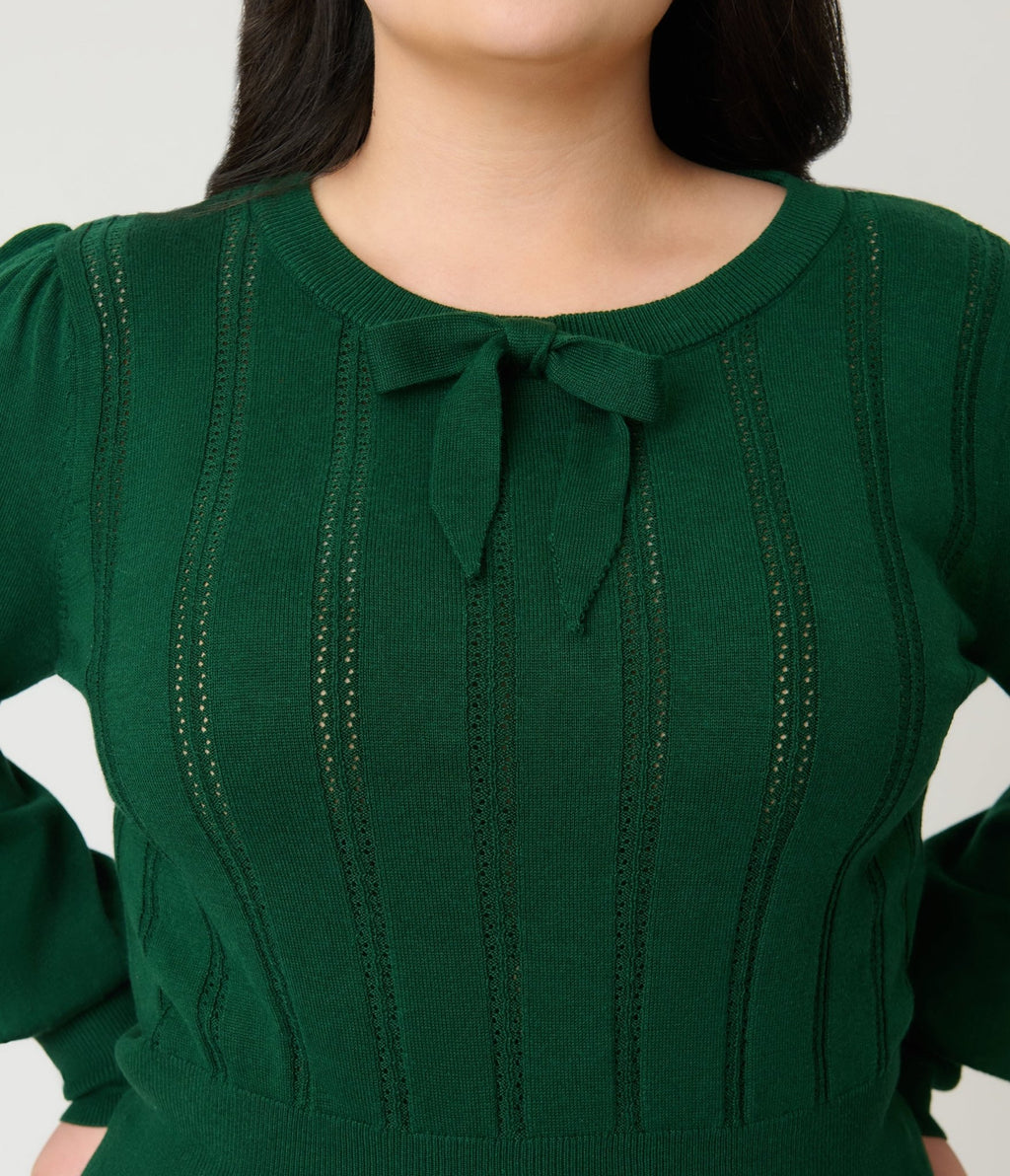 Royal Monk Green Bow Sweater - Unique Vintage - Womens, TOPS, SWEATERS